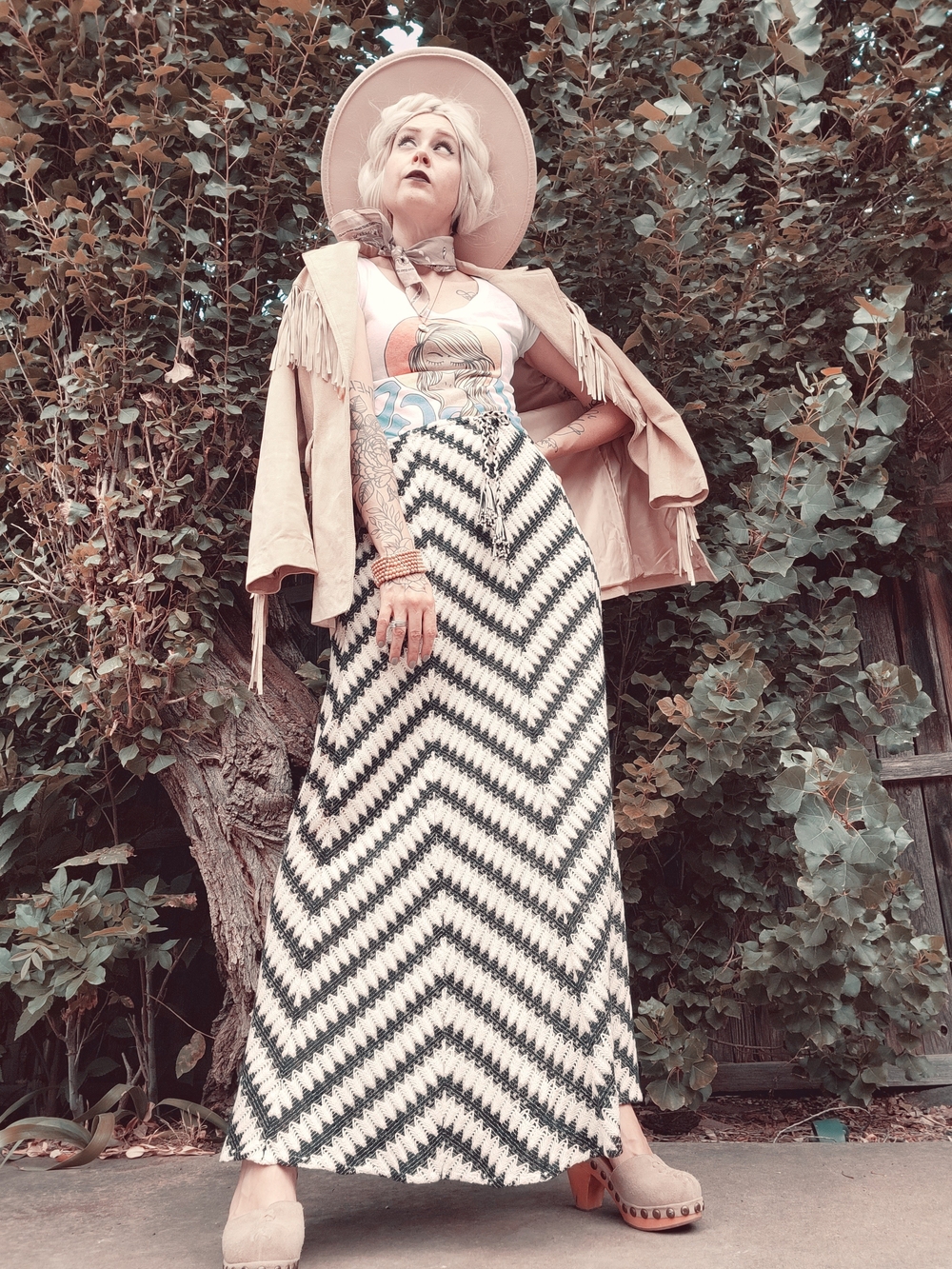 Vintage Chevron Woven Crochet Knit Maxi Skirt